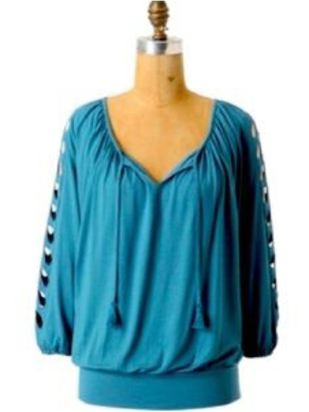 Anthropologie Teal Peasant Blouse with Sleeve Detail - Women Tops